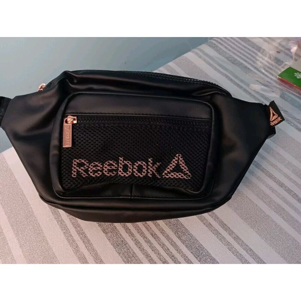 Reebok Fanny Waist Pack Black with Rose Gold Logo - Great Condition Unisex Bag